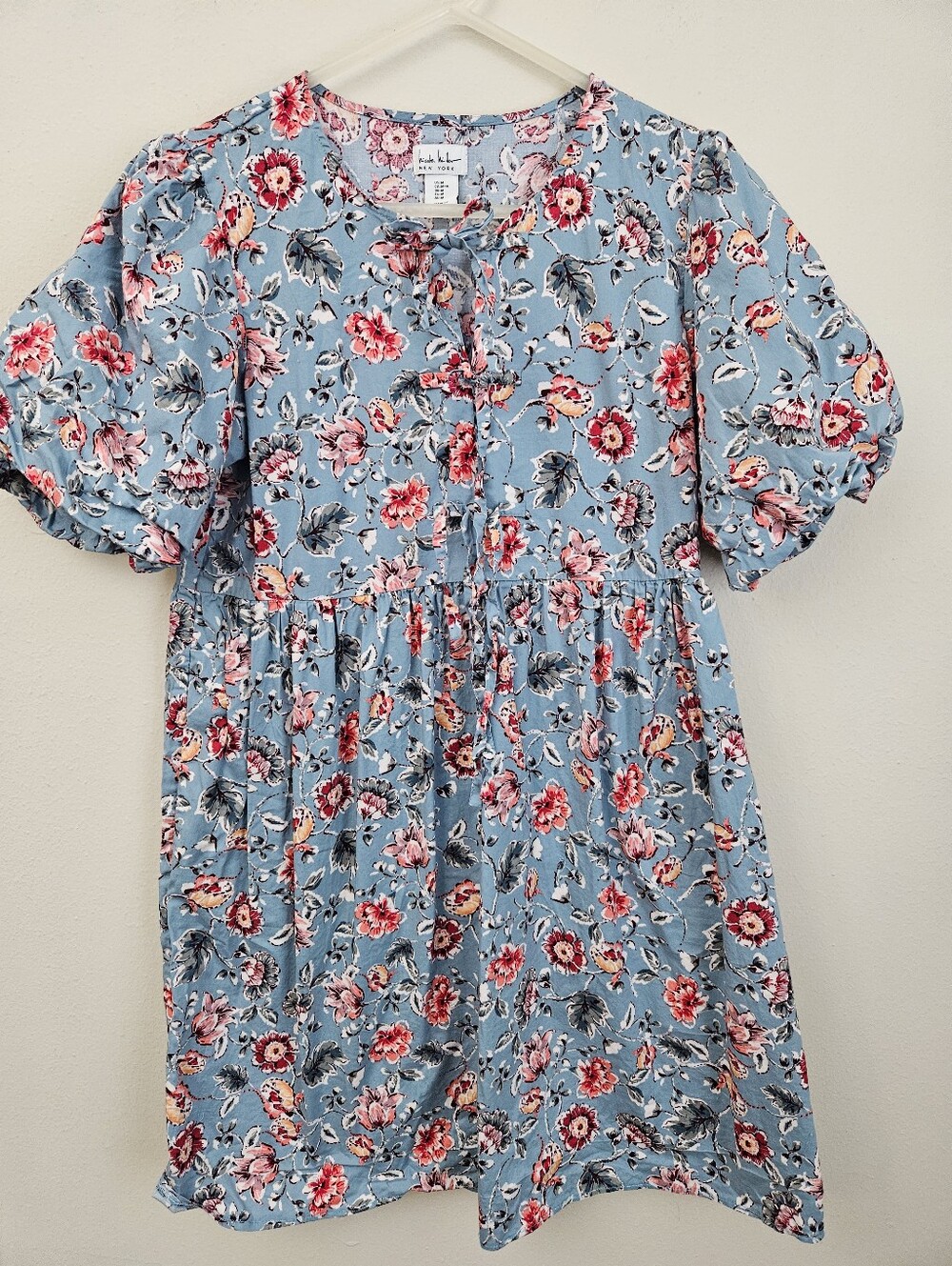 Floral Puff-Sleeve Kids Dress in Light Blue
